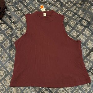 Old Navy Red Boxy Muscle Tee Crop Top with Mandarin Collar